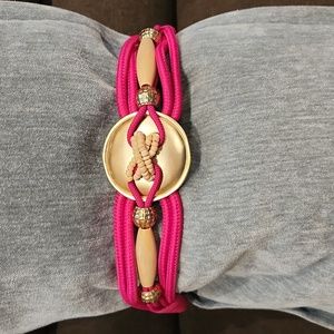 90's Beaded Rope Waist Belt Colorful Braided Statement Belt Pink & Gold Tone